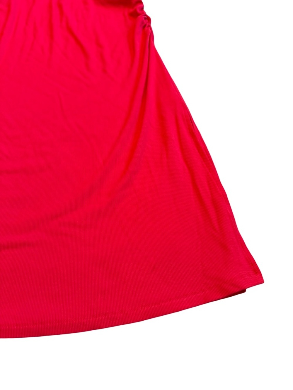 Boston Proper Ruffle Knit Rib Ruched Dress Bold Red Stretch Fitted Size Large - Picture 4 of 12